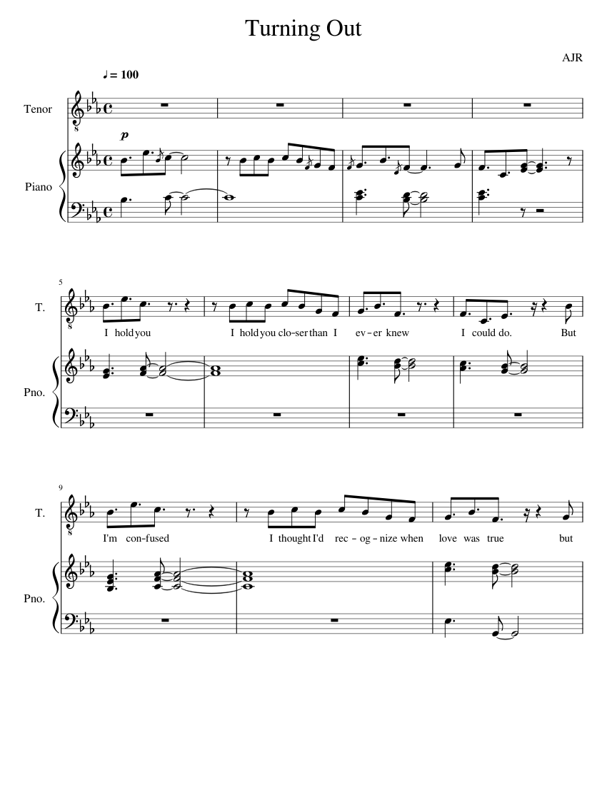 Turning Out (AJR) sheet music for Piano, Voice download free in PDF or MIDI