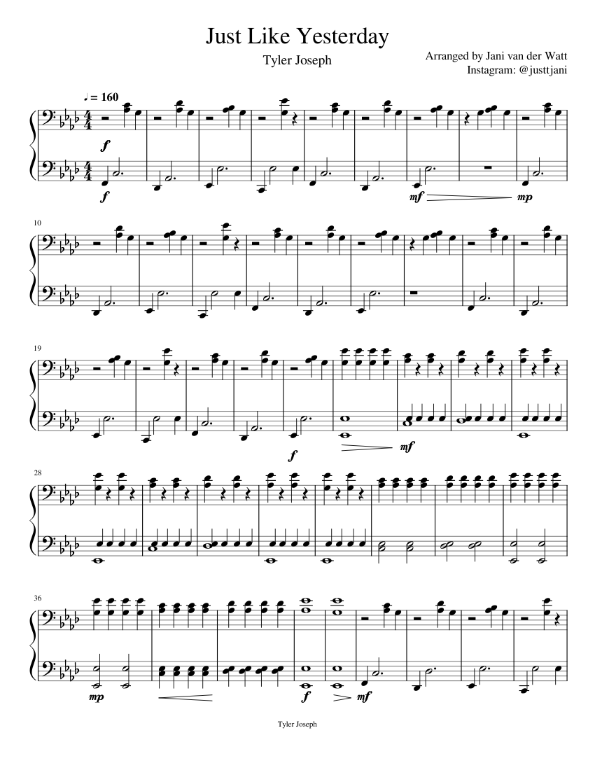 Just Like Yesterday - Tyler Joseph Sheet music for Piano (Solo