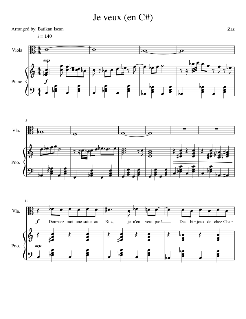 Je veux Sheet music for Piano, Viola (Solo) | Musescore.com