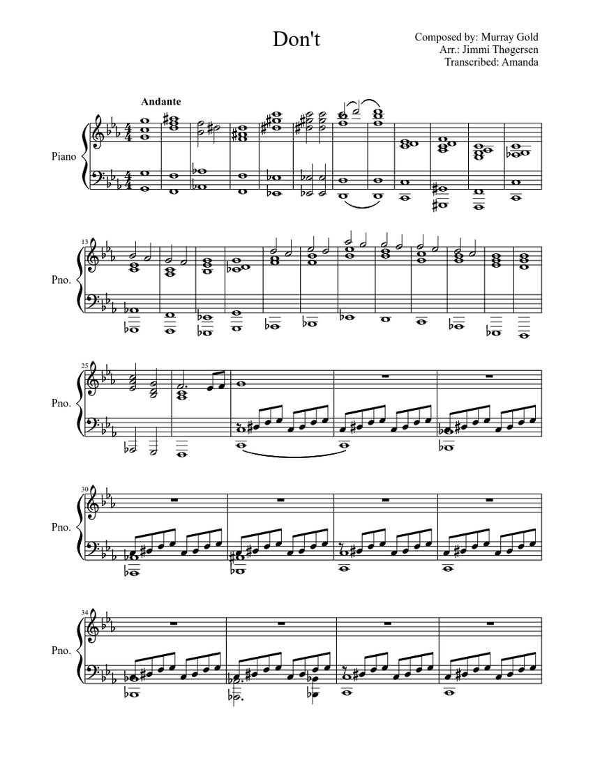 Don't Sheet music for Piano (Solo) | Musescore.com