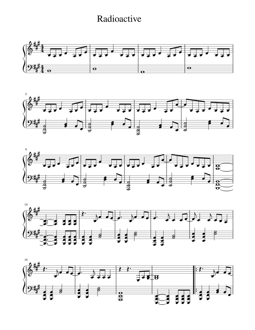 Radioactive Sheet music for Piano | Download free in PDF or MIDI