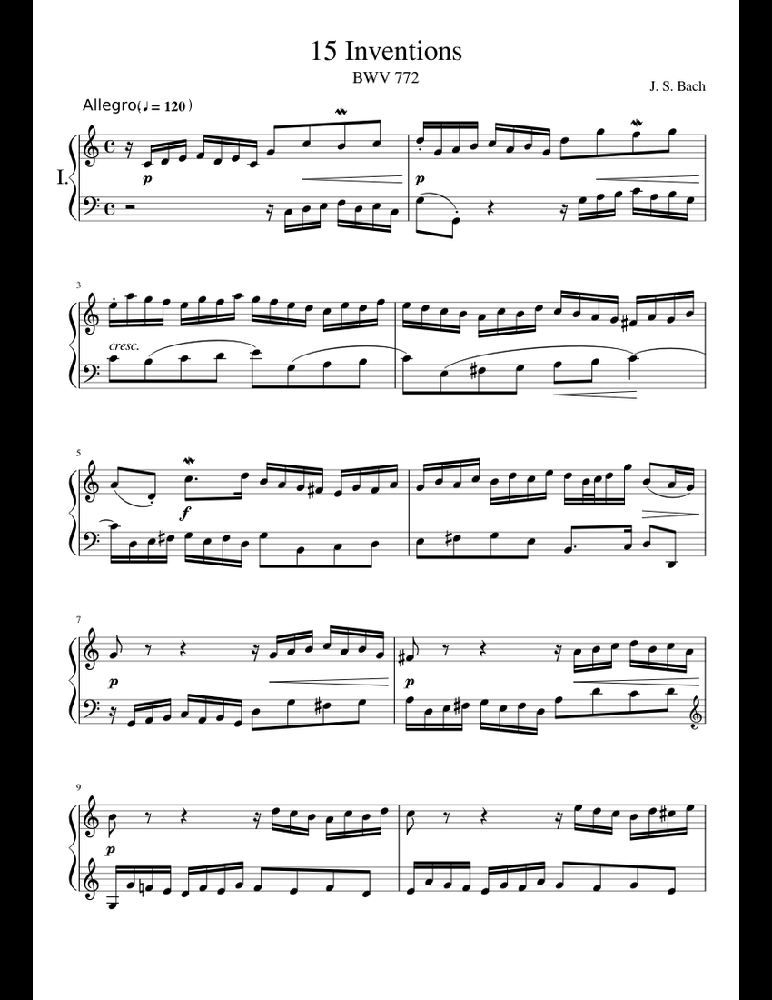 Bach Invention 1 sheet music for Piano download free in PDF or MIDI