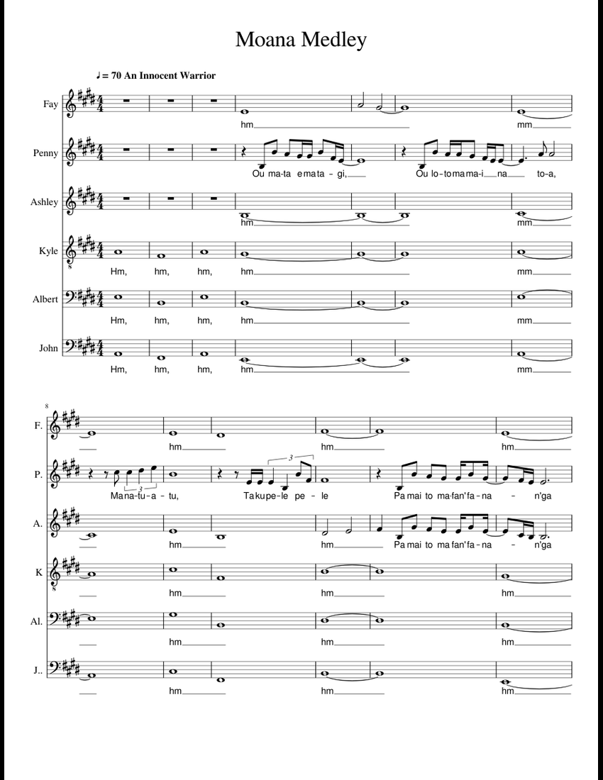 Moana Medley sheet music for Piano download free in PDF or MIDI