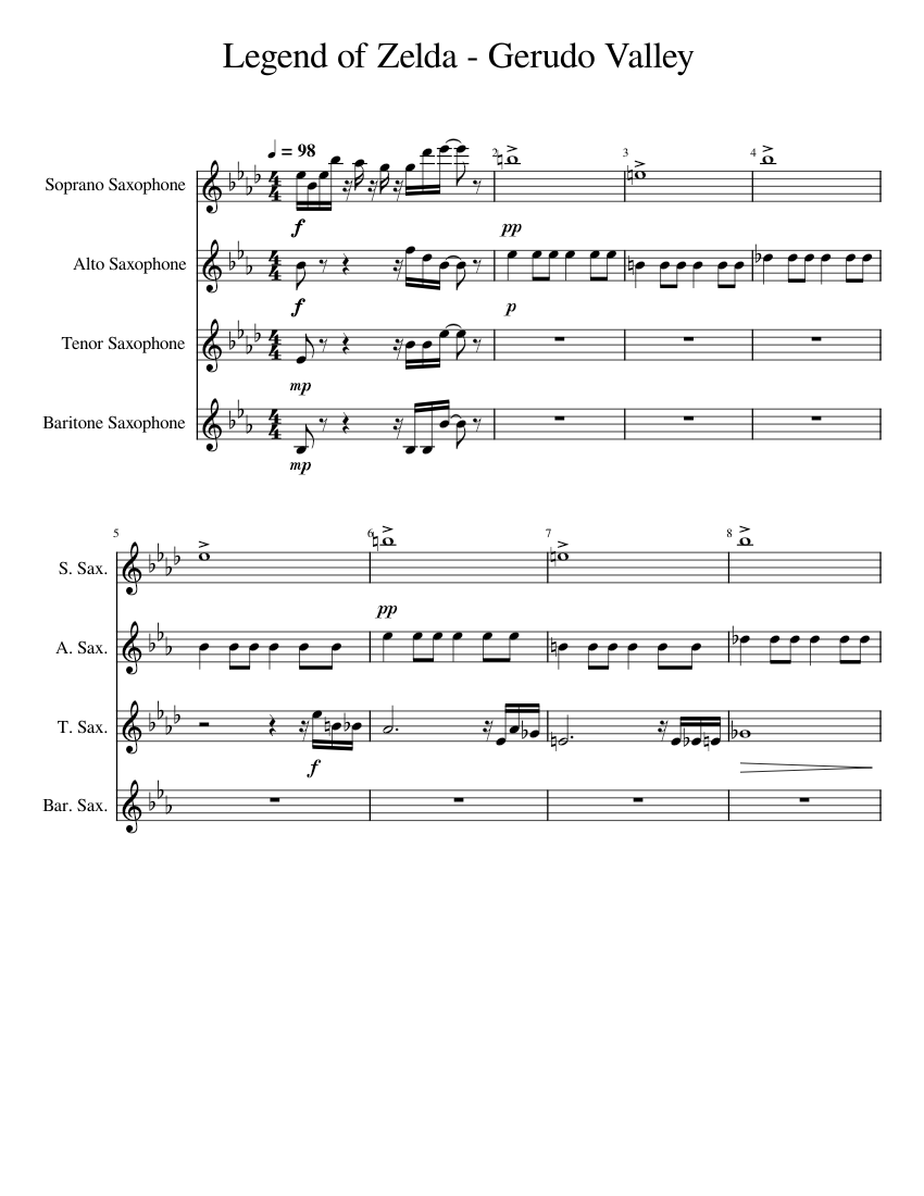 Legend of Zelda Gerudo Valley (Sax Quartet) sheet music for Soprano