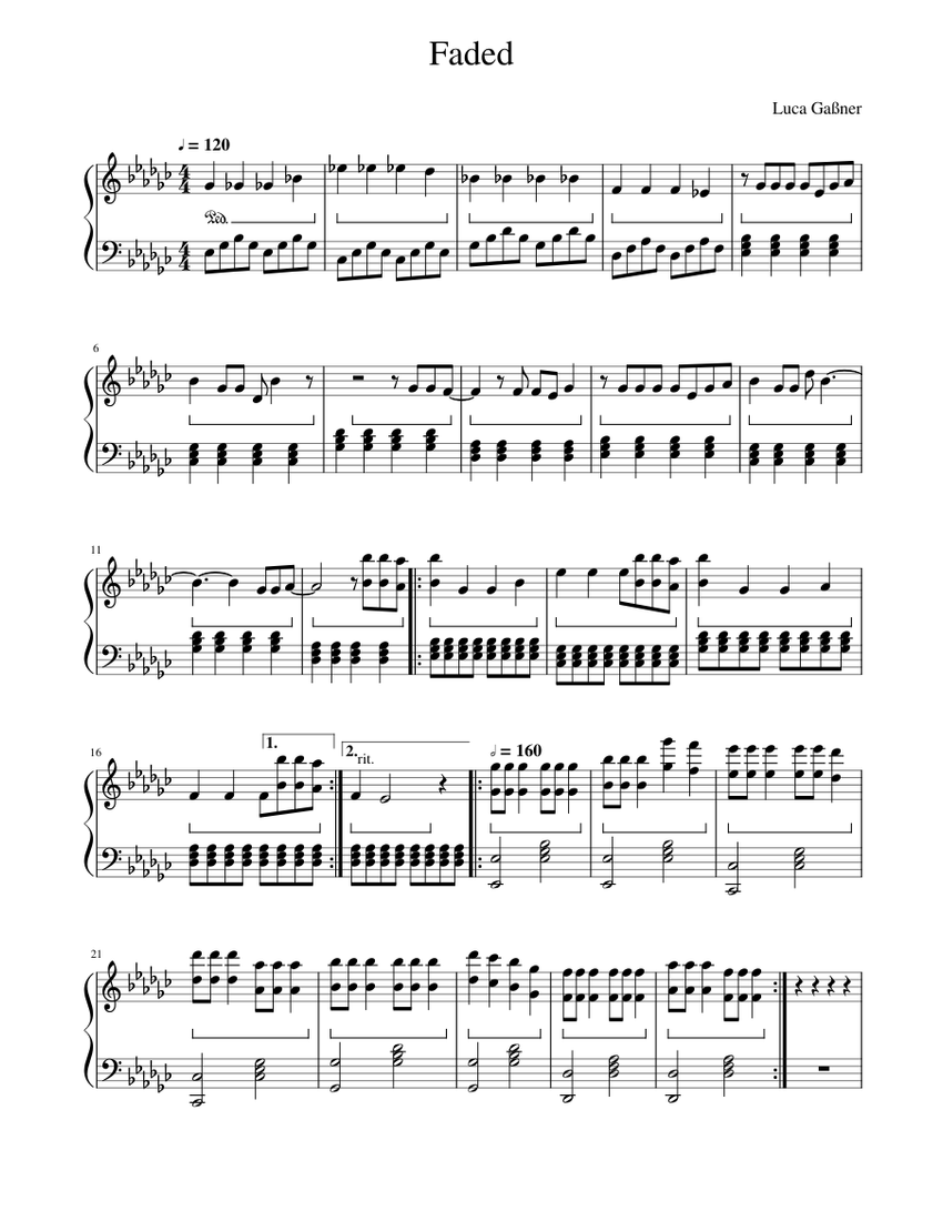 Faded Sheet music for Piano | Download free in PDF or MIDI | Musescore.com