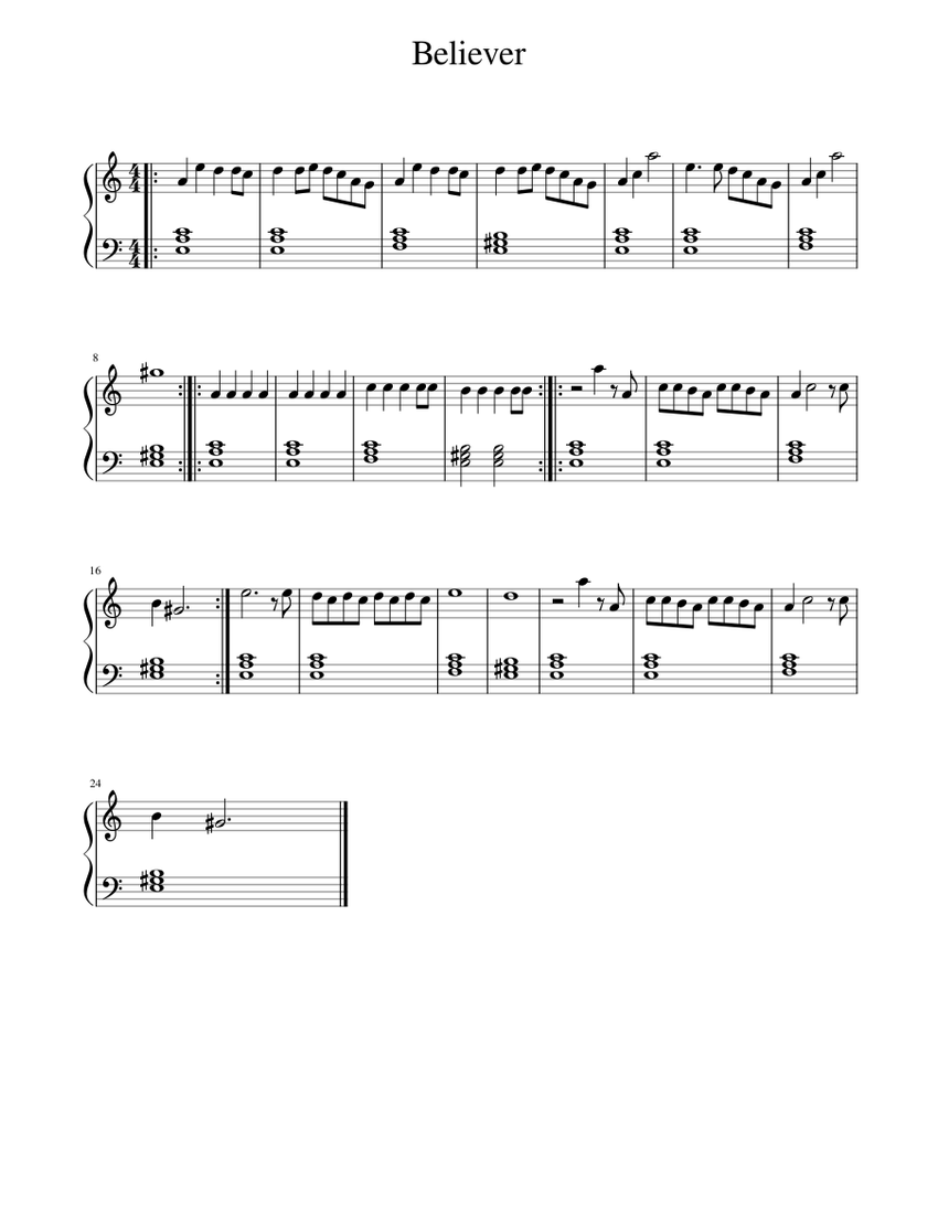 Believer - Imagine Dragons - Easy piano Sheet music for Piano (Solo