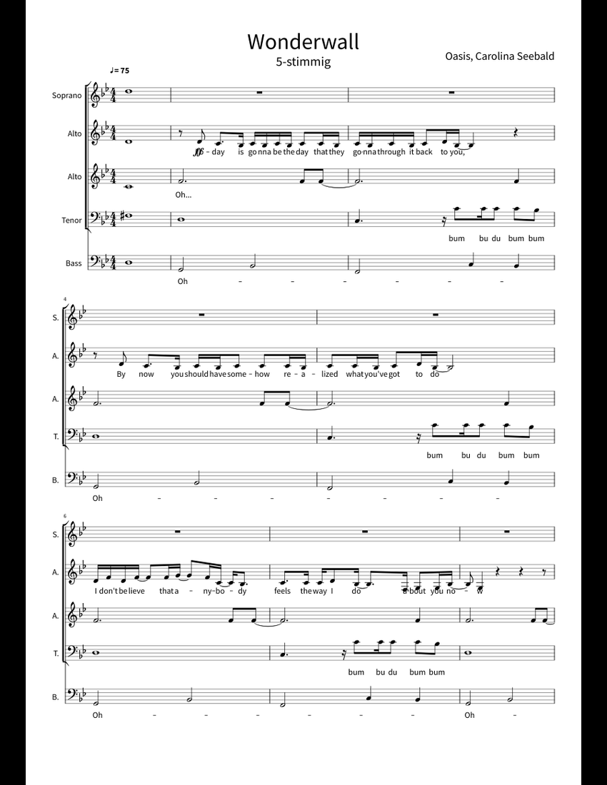Wonderwall sheet music for Voice download free in PDF or MIDI