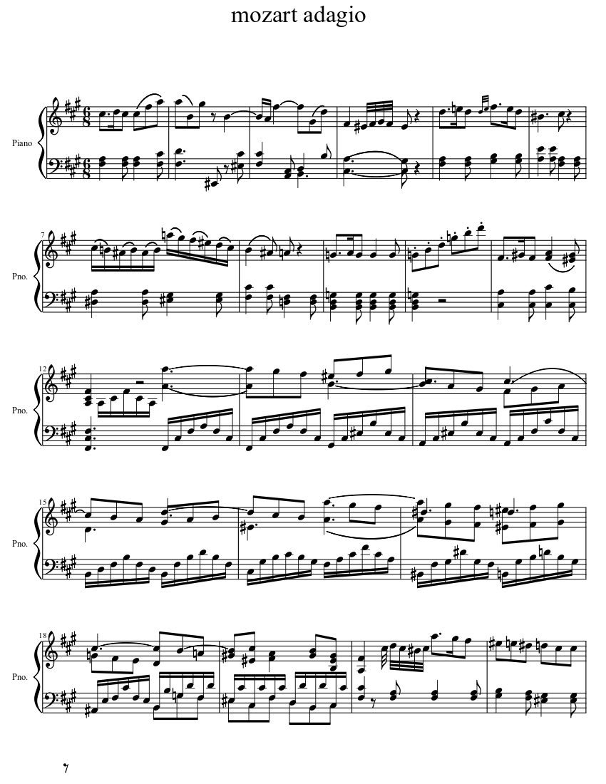mozart adagio sheet music download free in PDF or MIDI