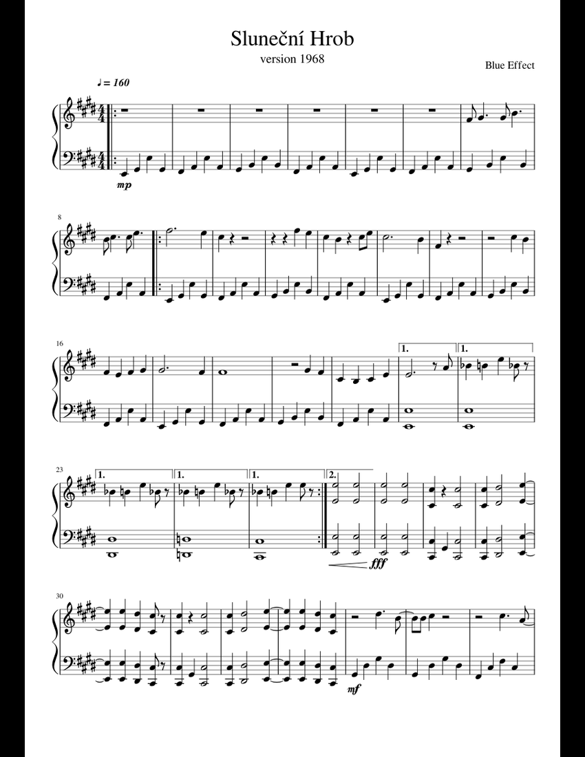 Sluneční Hrob sheet music for Piano download free in PDF or MIDI