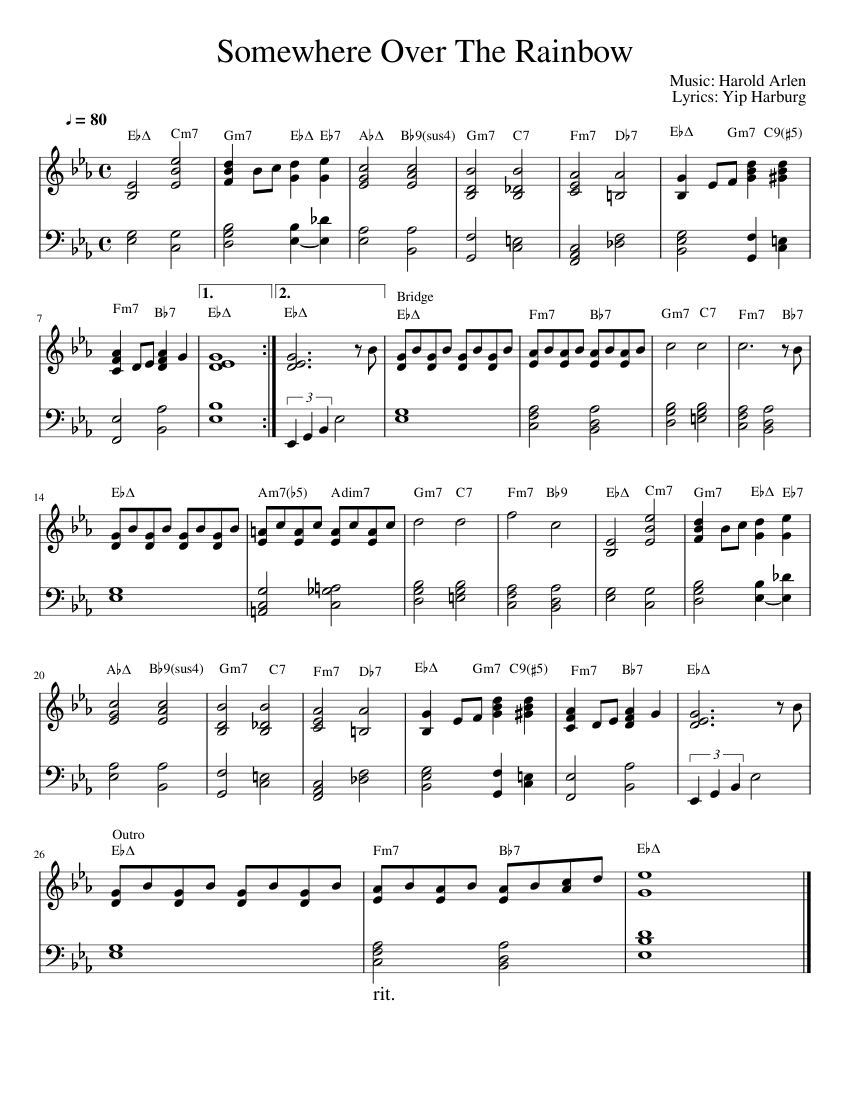 Somewhere Over The Rainbow sheet music for Piano download free in PDF