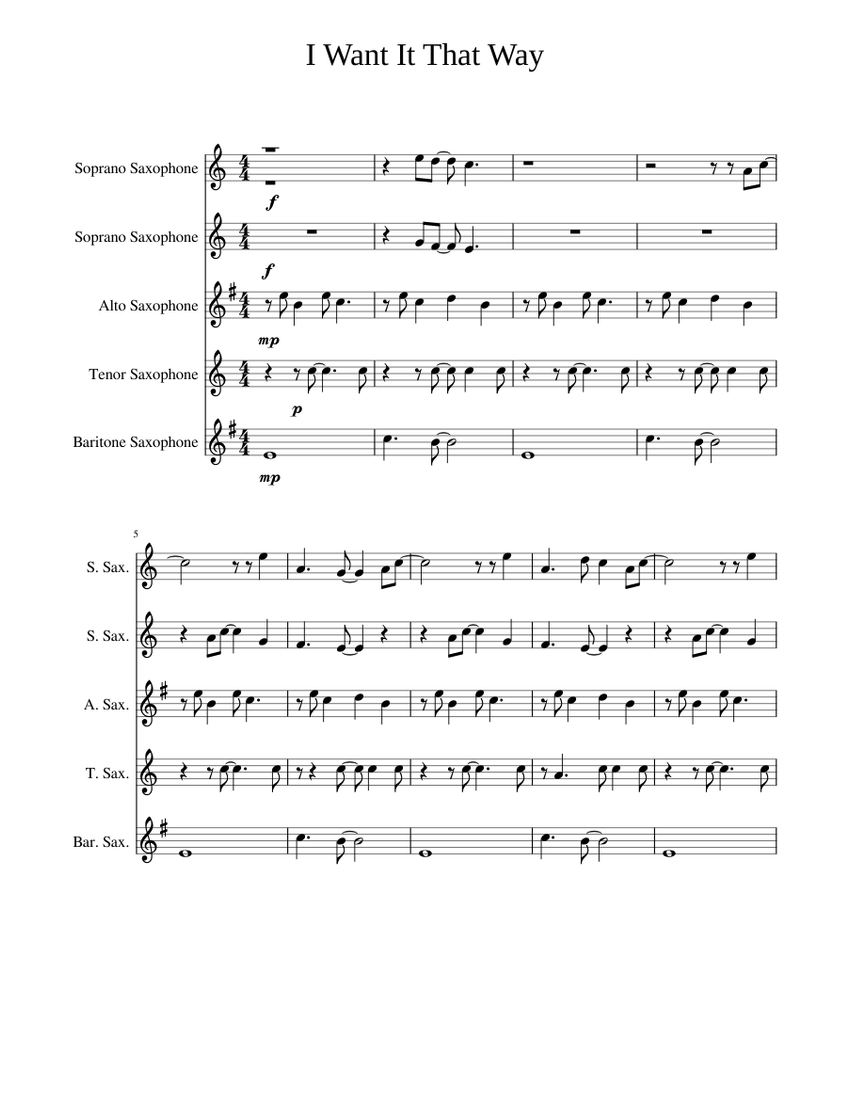 I Want It That Way Sheet music for Saxophone (Alto), Saxophone (Tenor