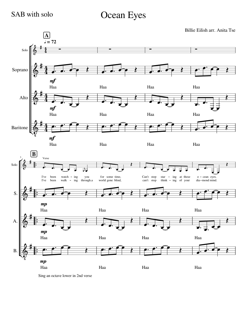 Ocean Eyes SAB w/ solo Sheet music for Voice Download