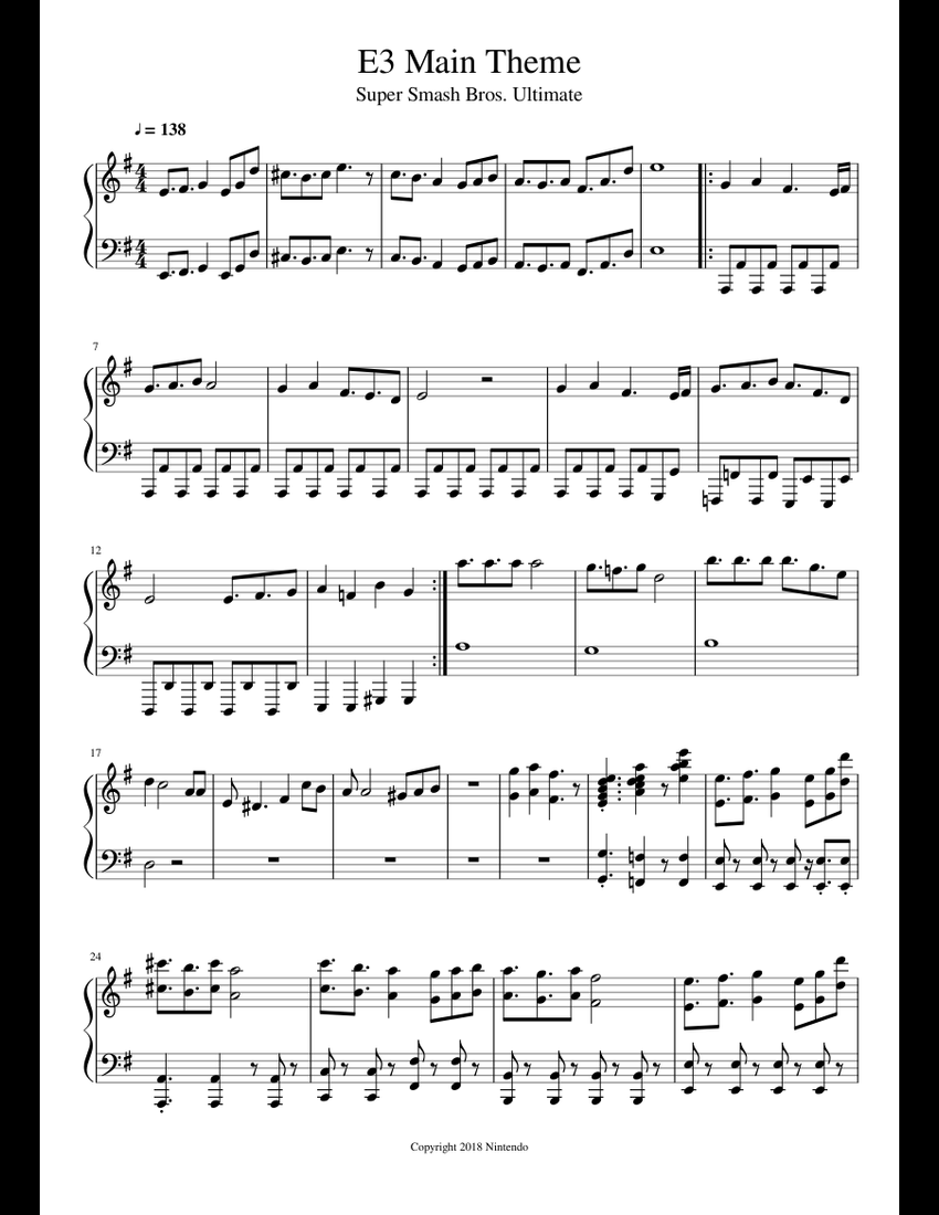 Super Smash Bros Ultimate Main Theme For Piano Updated Version