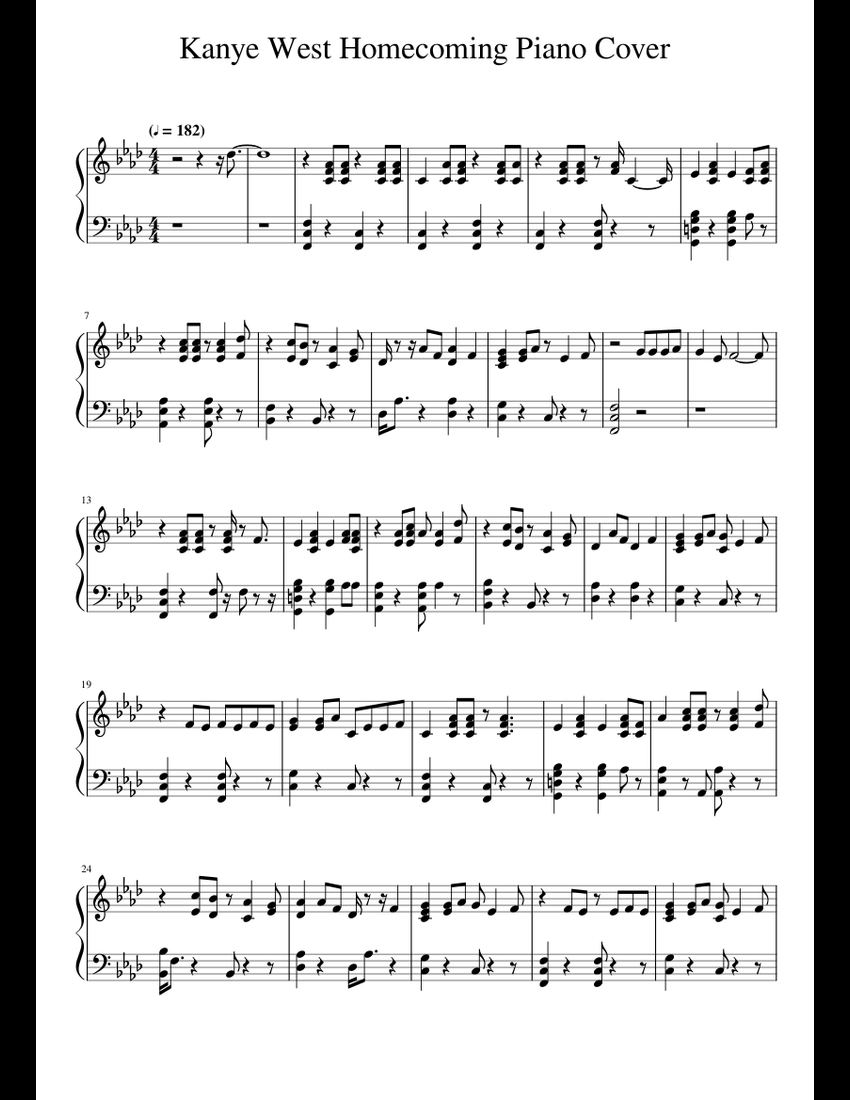 Kanye West Homecoming Piano Cover sheet music for Piano download free