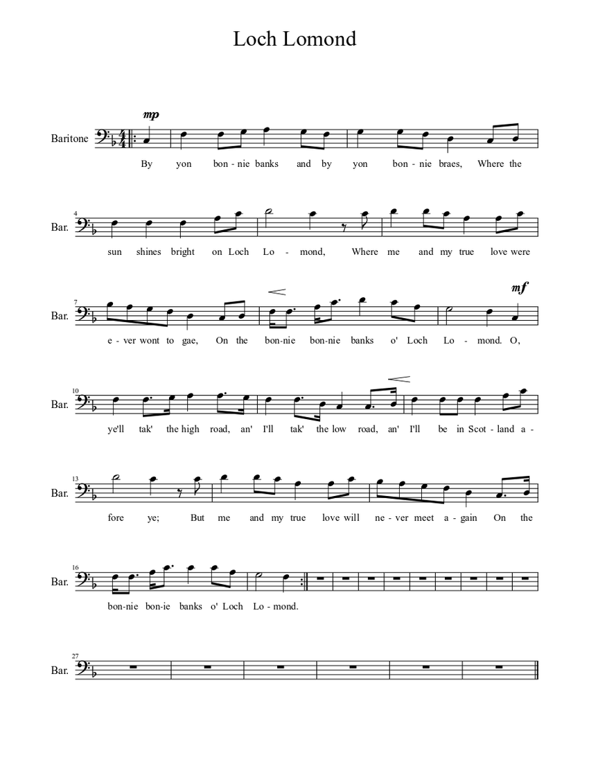 Loch Lomond Sheet music | Download free in PDF or MIDI | Musescore.com