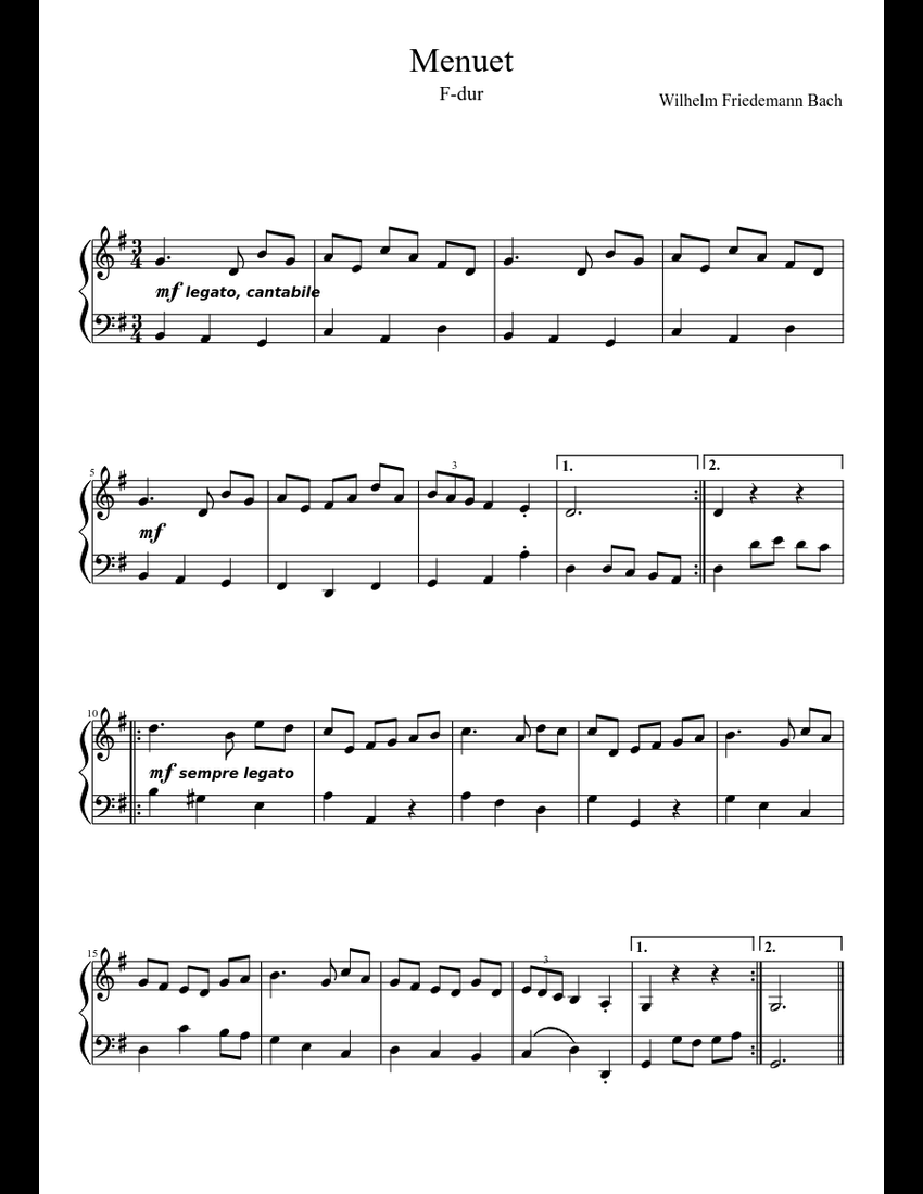 Wilhelm Friedemann Bach - Menuet (F-dur) sheet music download free in ...