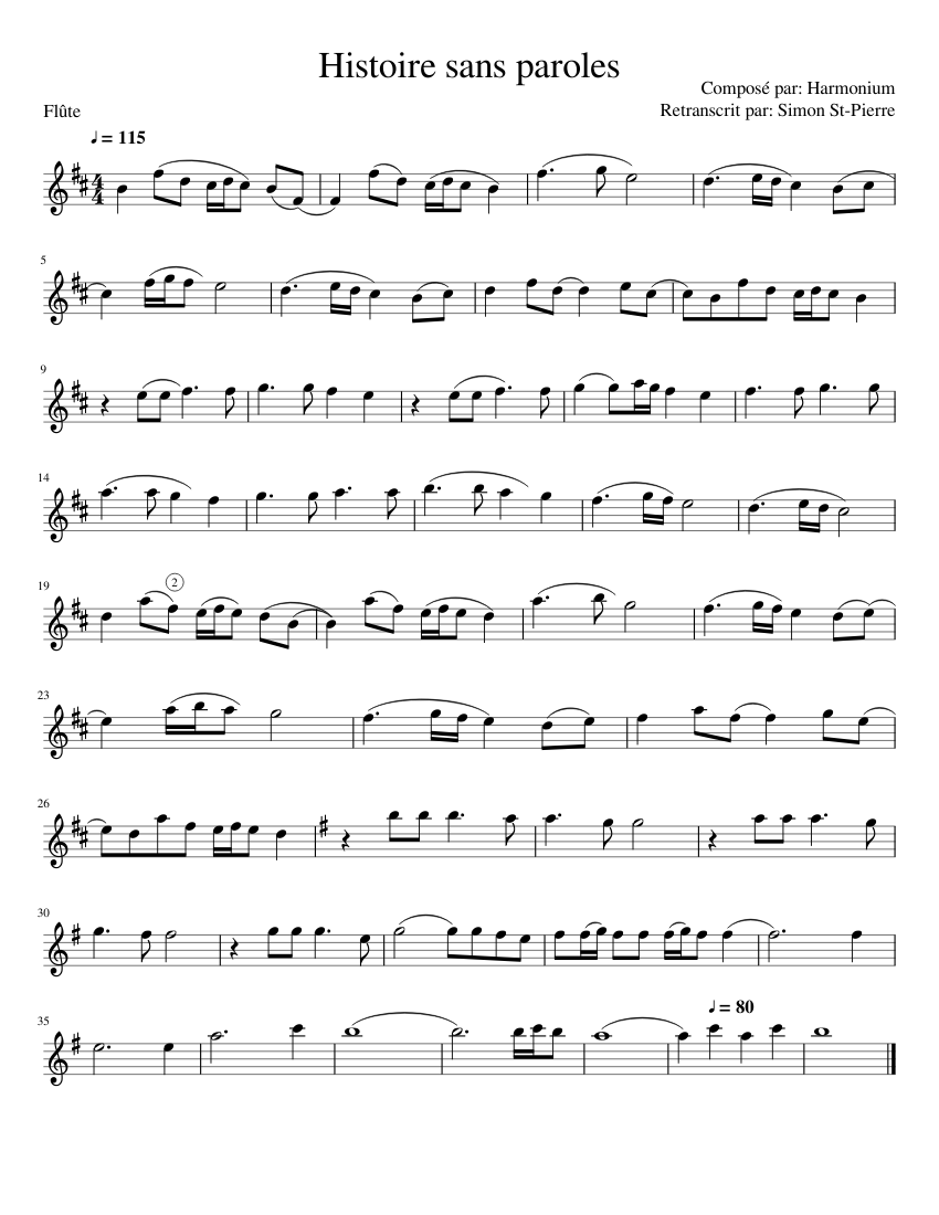 Histoire sans paroles Sheet music for Flute | Download free in PDF or ...