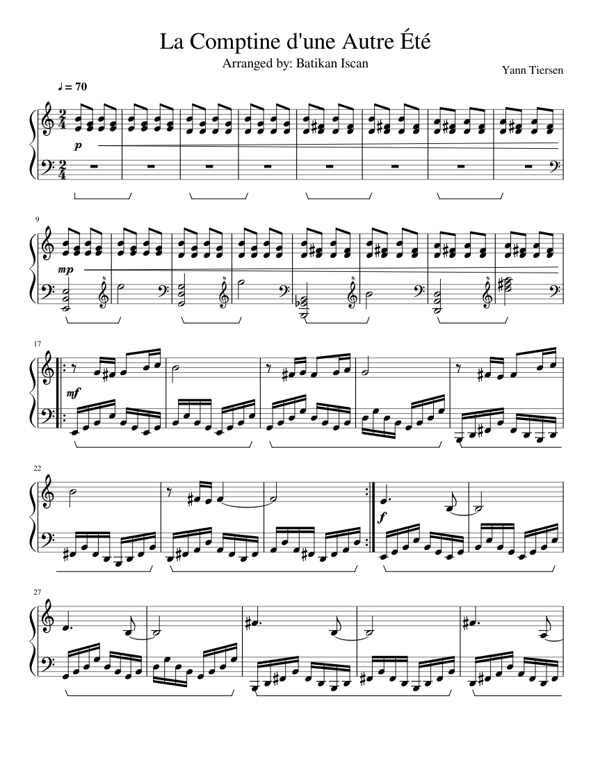 La Comptine d'une Autre Été sheet music for Piano download free in PDF
