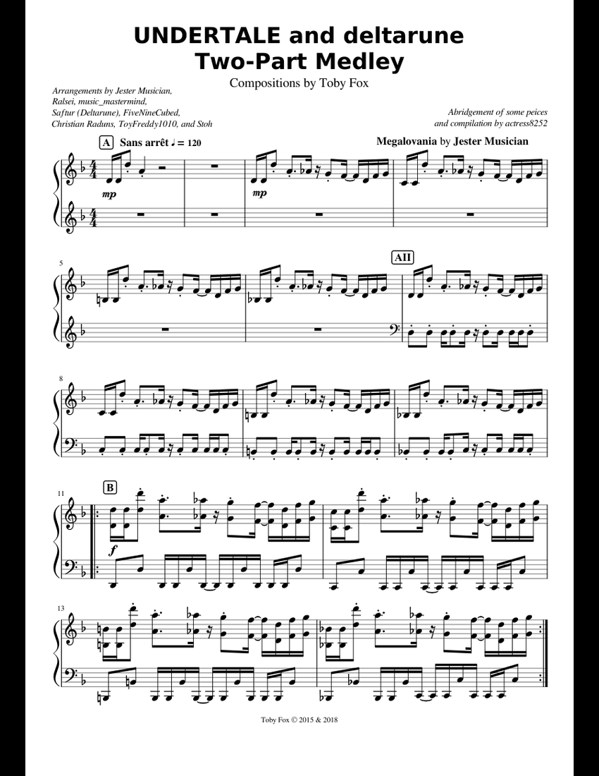 UNDERTALE and deltarune Piano Medley sheet music for Piano download ...