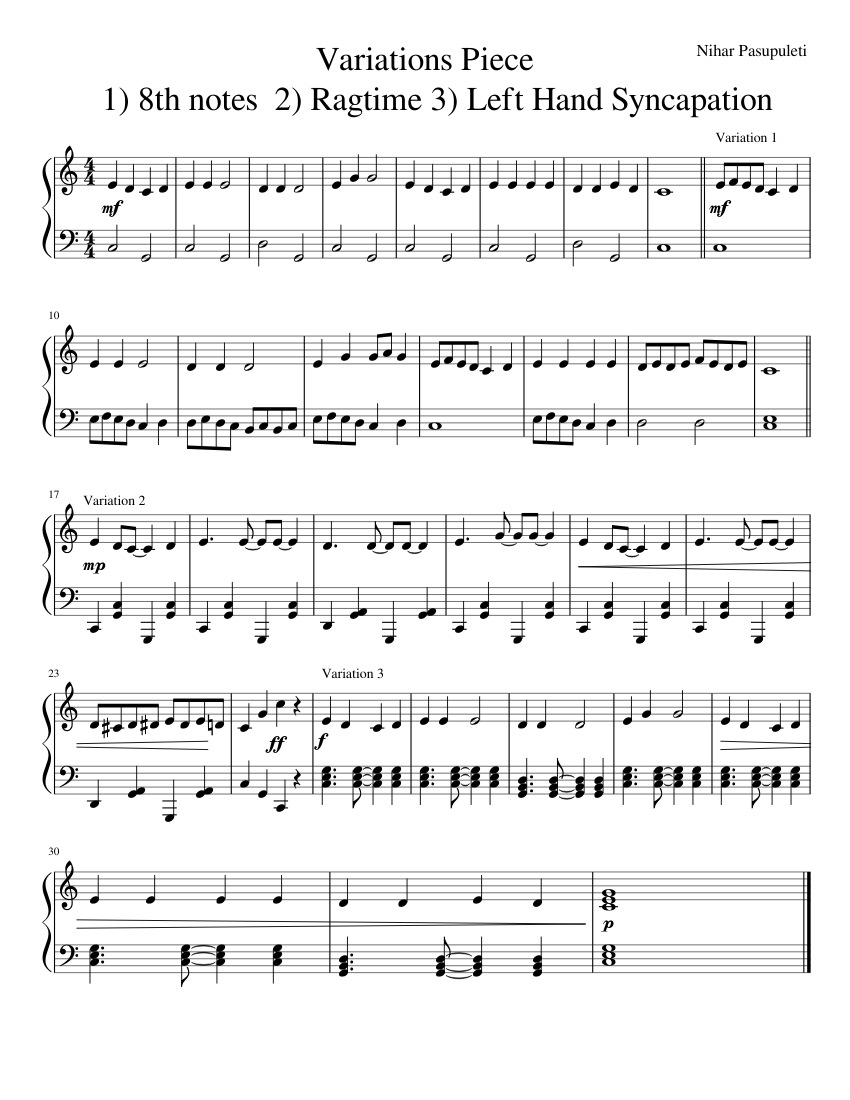 Mary Had a Little Lamb (Variations Piece) sheet music for Piano