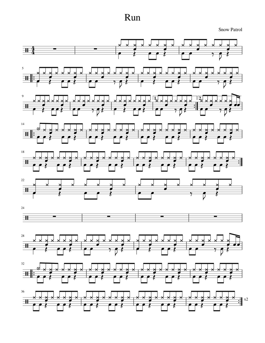 Download Run - Snow Patrol (Drum) Sheet music for Drum Group (Solo ...