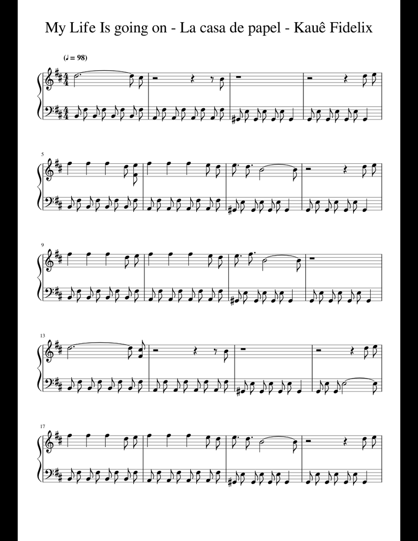 My Life Is Going On La Casa De Papel Sheet Music For Piano