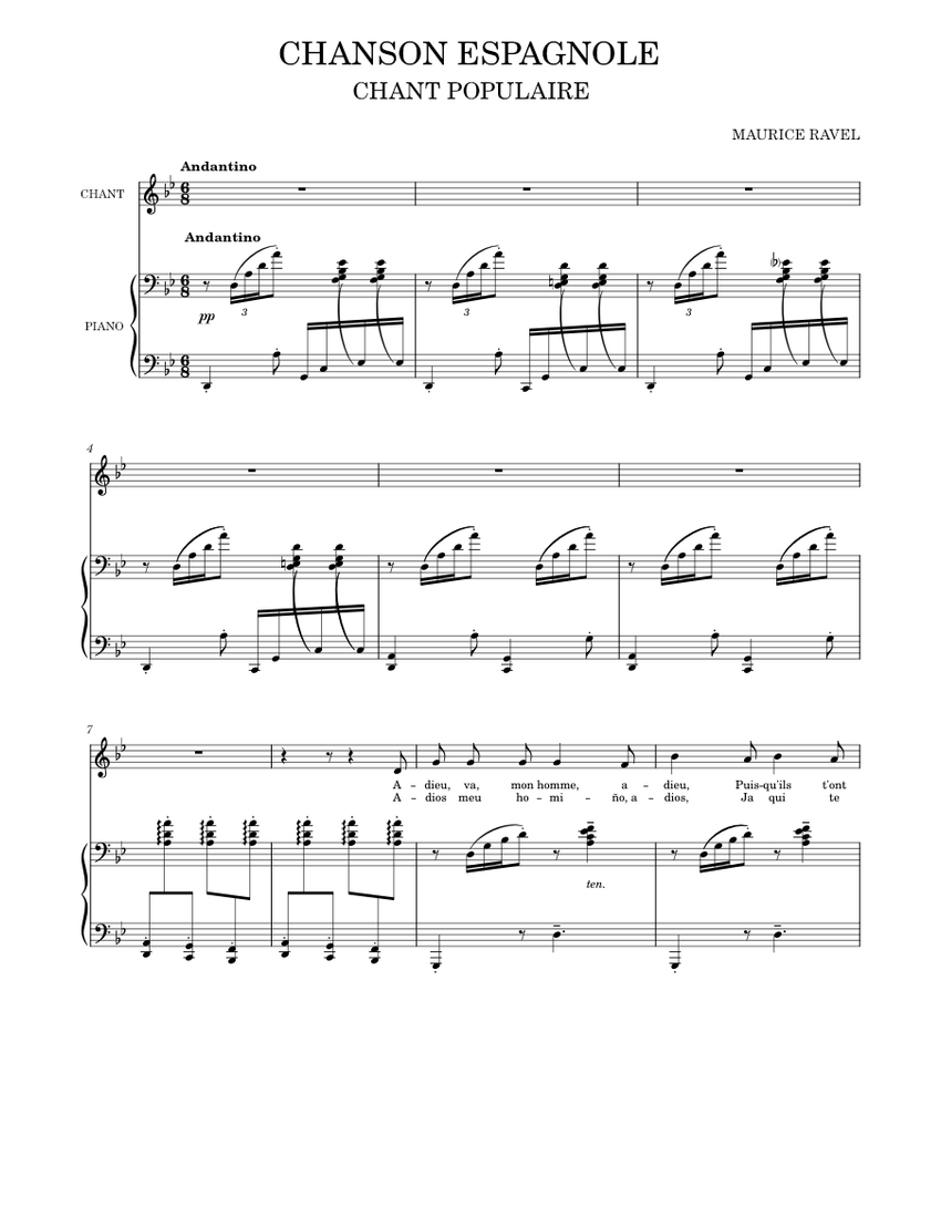 CHANSON ESPAGNOLE Ravel sheet music for Piano, Oboe download free in