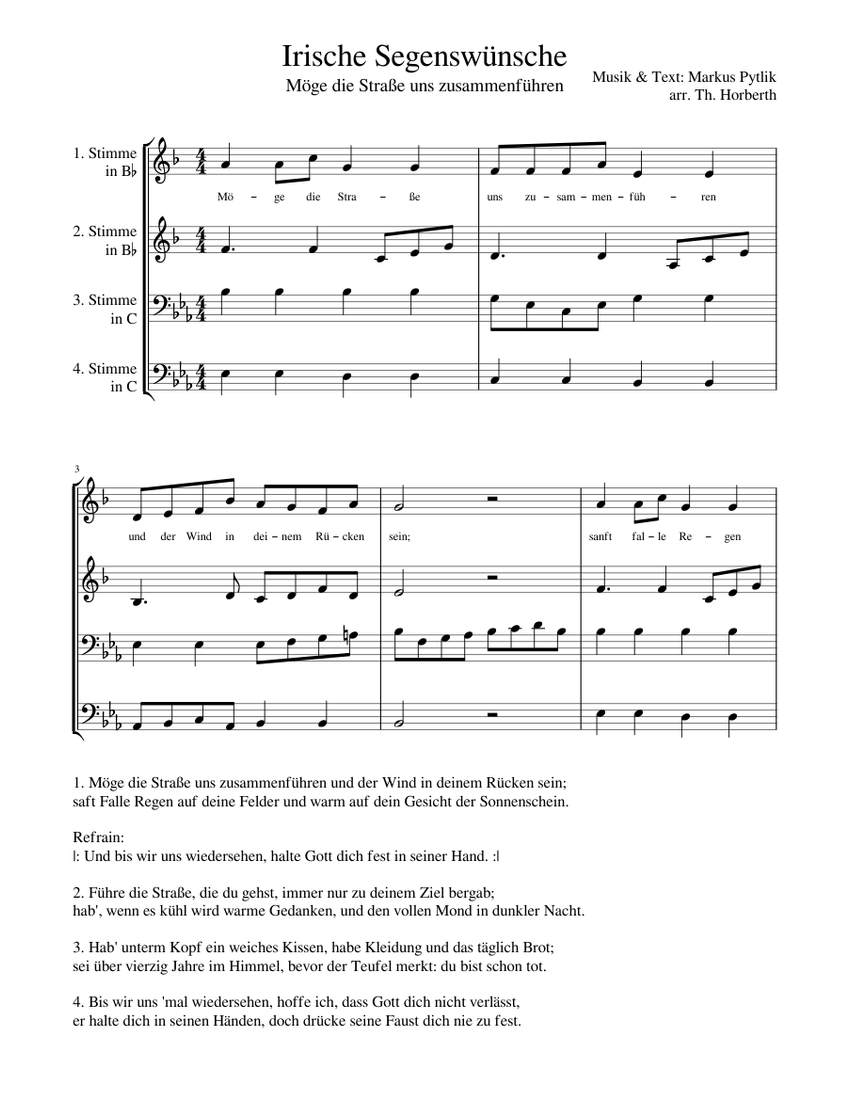 Irische Segenswünsche Möge die Straße uns zusammenführen Sheet music for Trumpet (In B Flat
