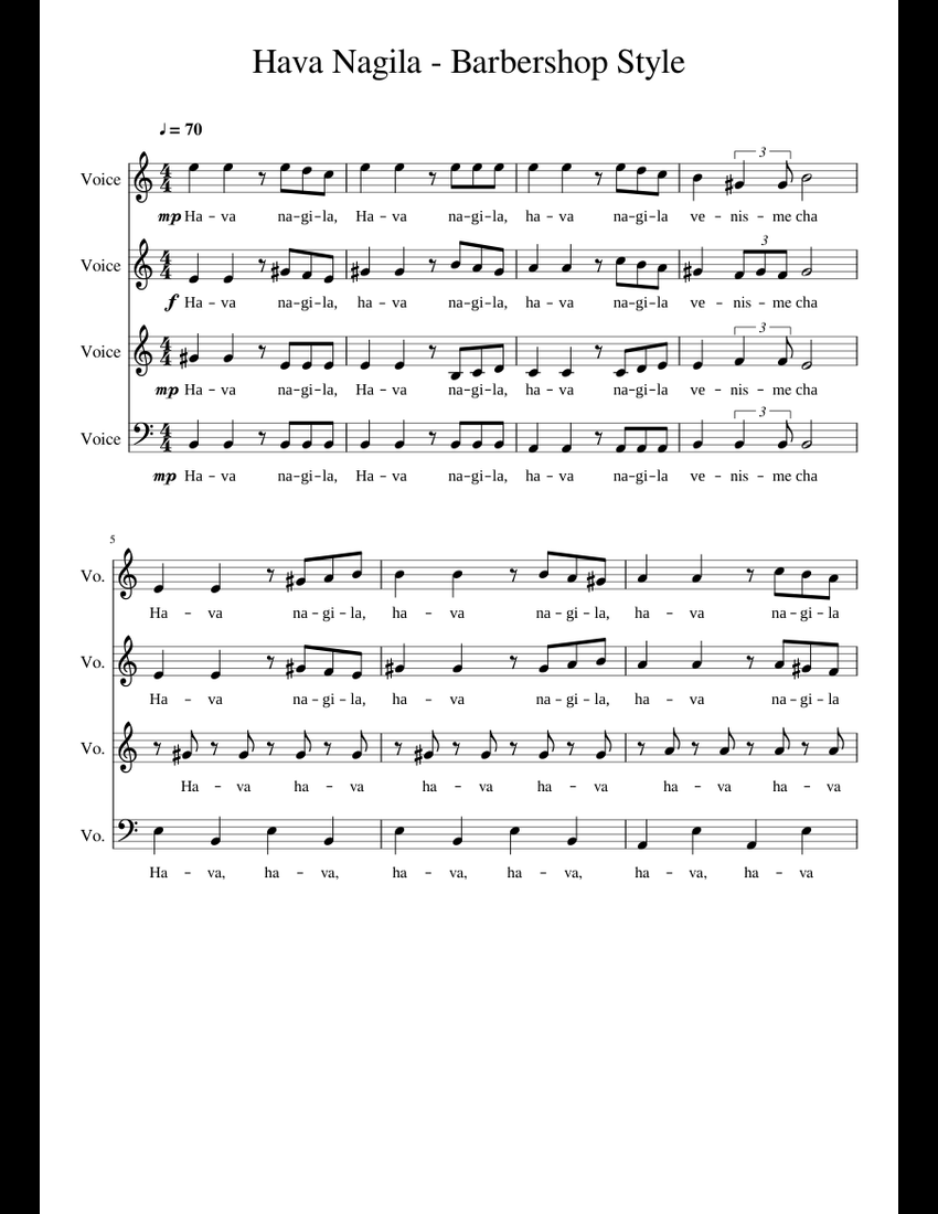 Hava Nagila 4 PART sheet music for Voice download free in PDF or MIDI