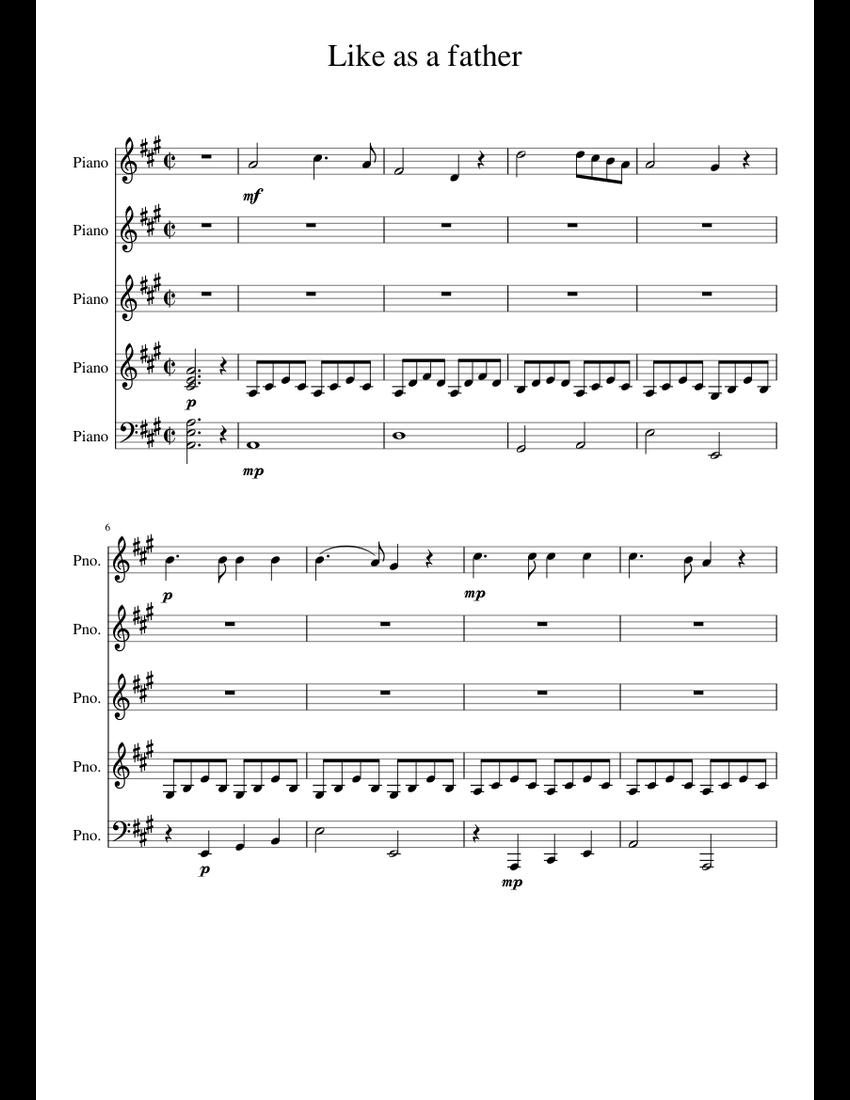 Like as a father sheet music for Piano download free in PDF or MIDI