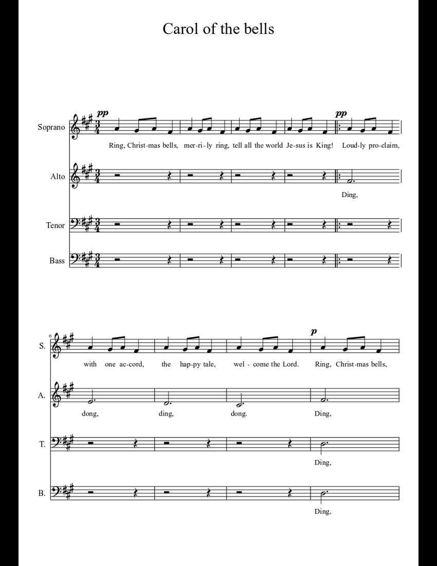Carol of the bells sheet music download free in PDF or MIDI