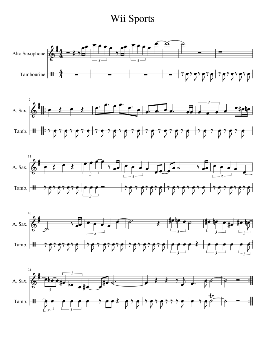 Wii Sports sheet music for Piano, Alto Saxophone, Percussion download