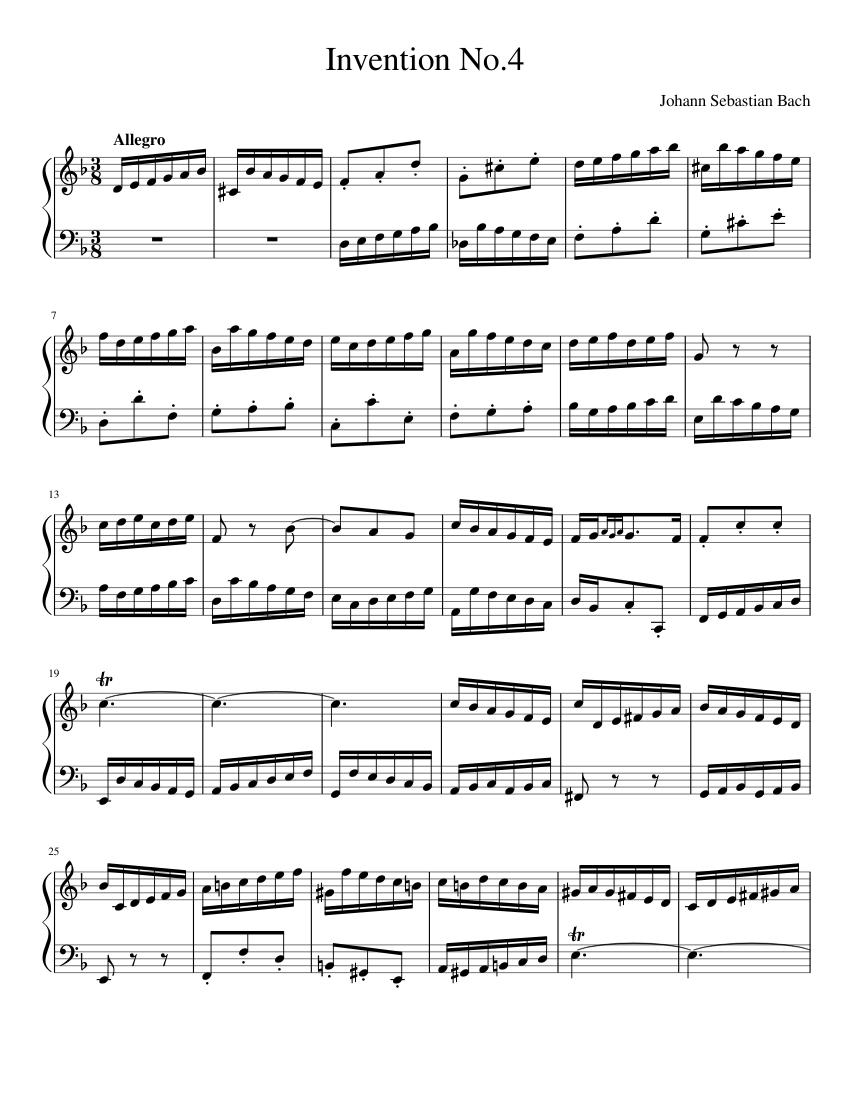 Invention No.4 Sheet music for Piano | Download free in PDF or MIDI ...