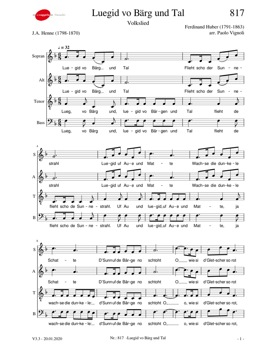 Luegid vo Bärg und Tal Sheet music for Soprano Saxophone, Alto