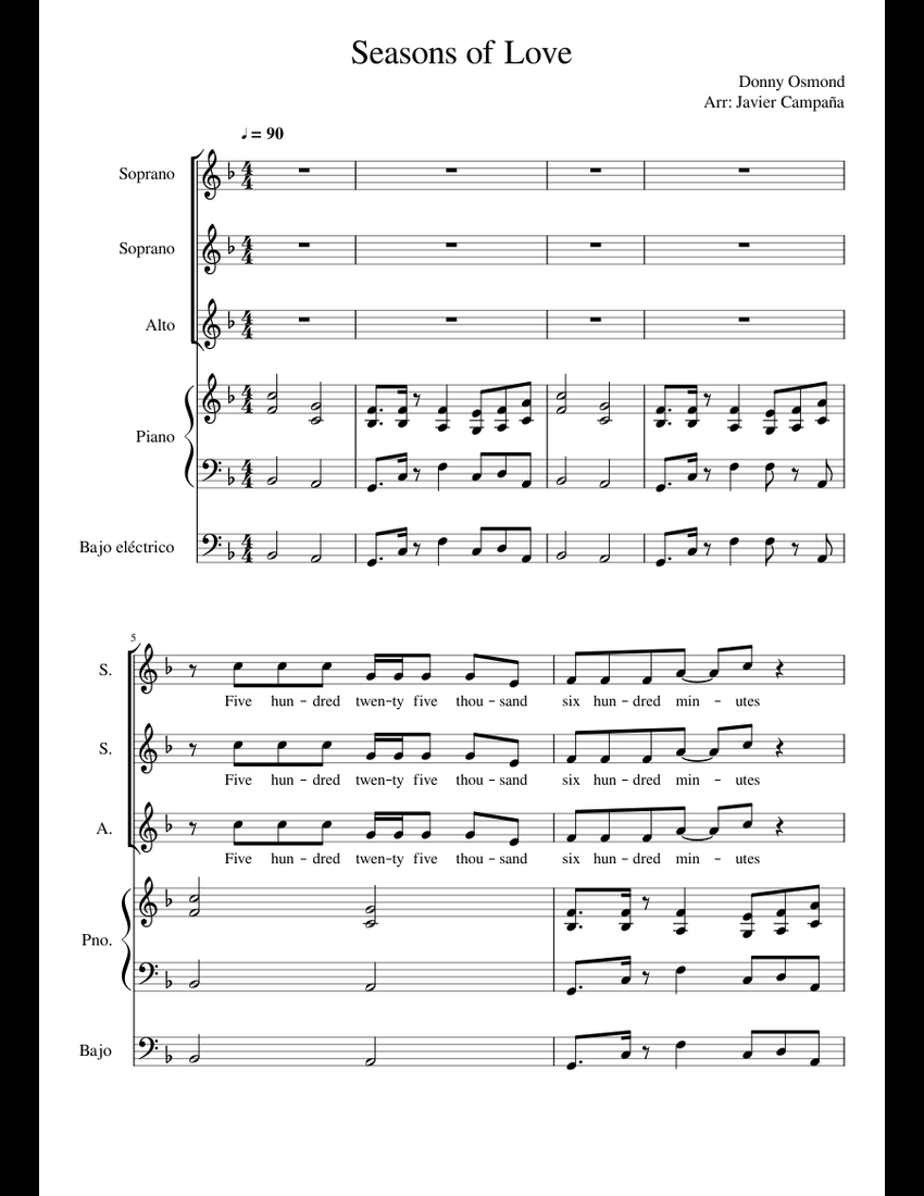 Seasons of Love - RENT (Donny Osmond) sheet music for Piano, Viola ...