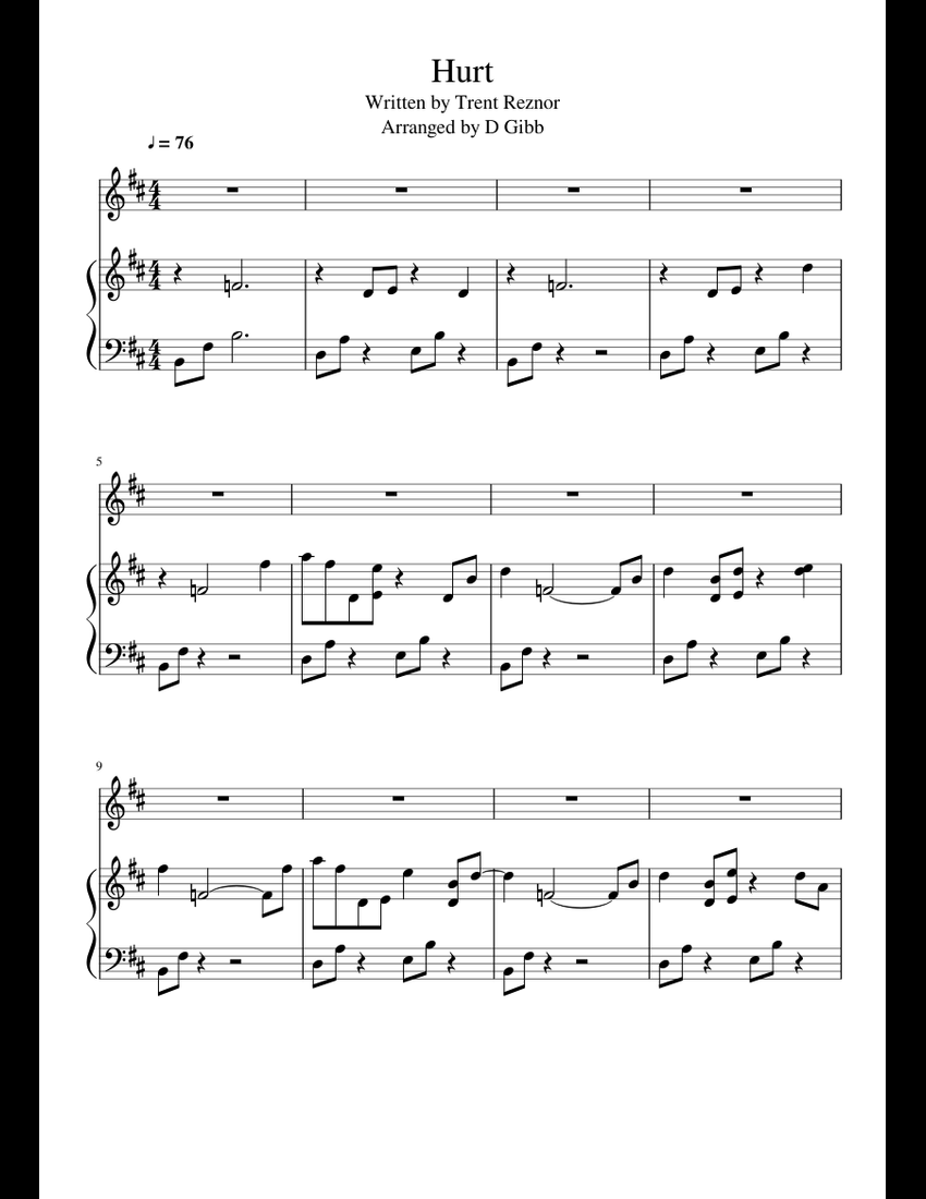 Hurt by Trent Reznor sheet music for Piano download free in PDF or MIDI