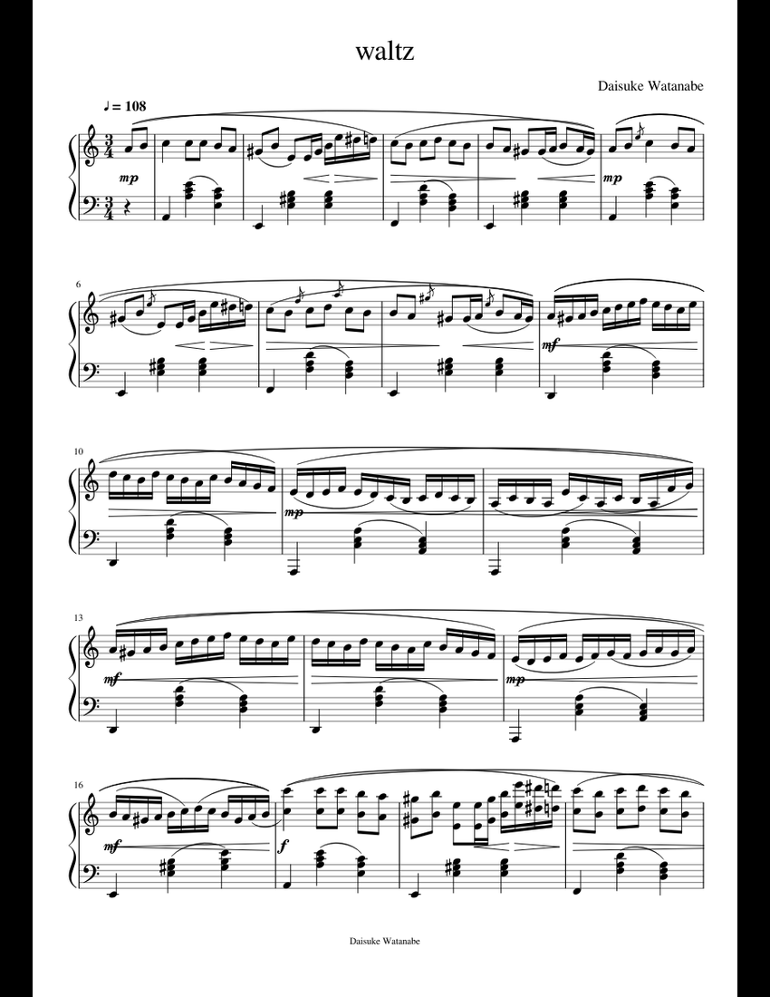 waltz sheet music for Piano download free in PDF or MIDI