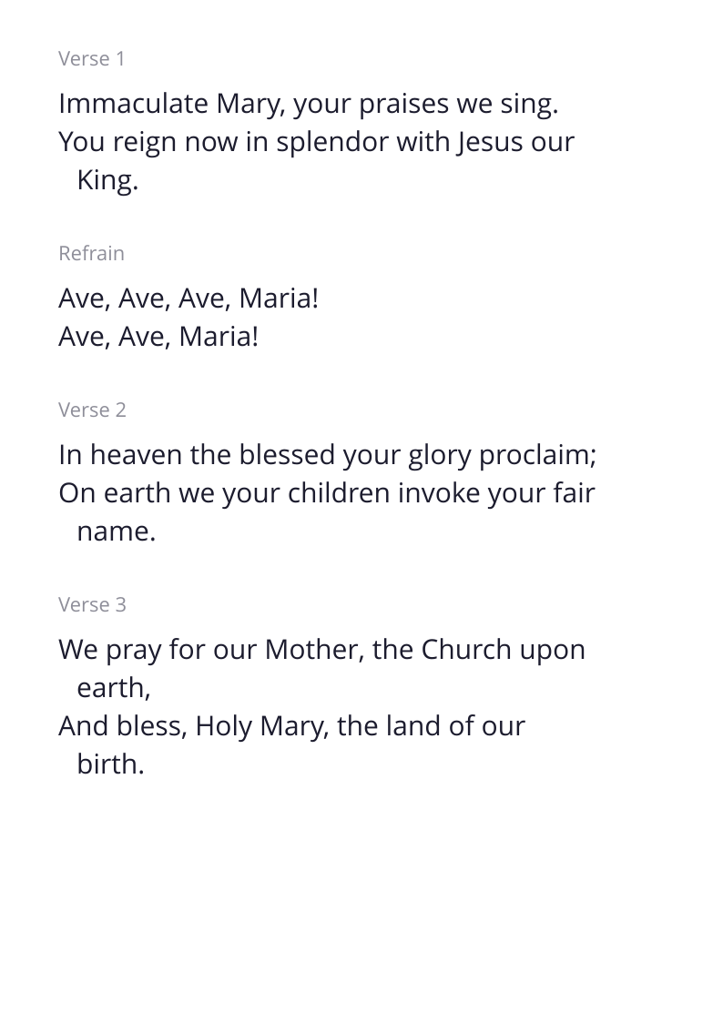 Immaculate Mary hymn lyrics & sheet music | MuseScore.com