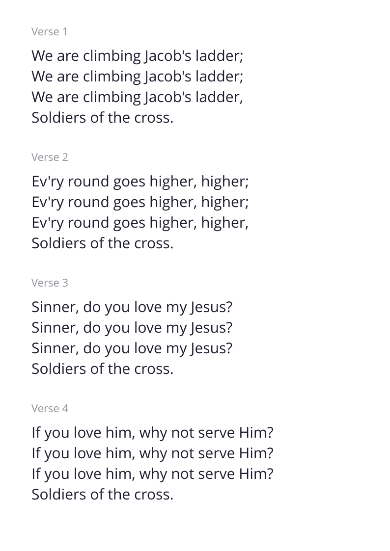 We Are Climbing Jacob's Ladder hymn lyrics & sheet music | MuseScore.com